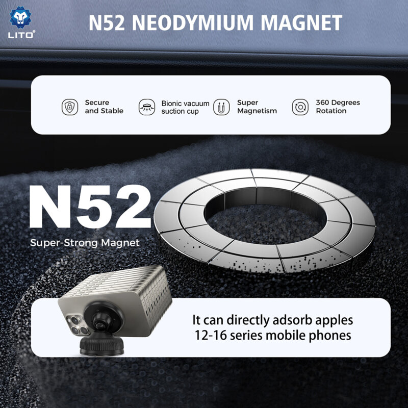 Suport auto pentru telefon, magnetic, de bord Lito, negru, LT-W12