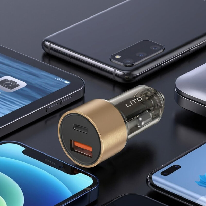 Incarcator auto USB, Type-C 52W Lito, 12V-24V, negru