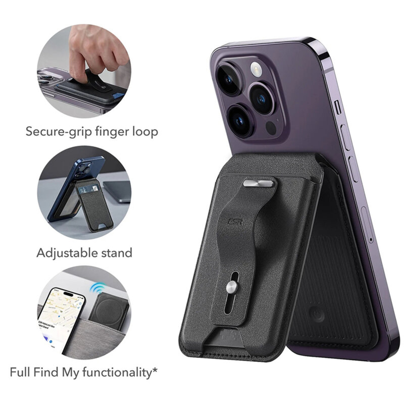 Portofel din piele eco, suport MagSafe cu RFID tech ESR Geo, maro