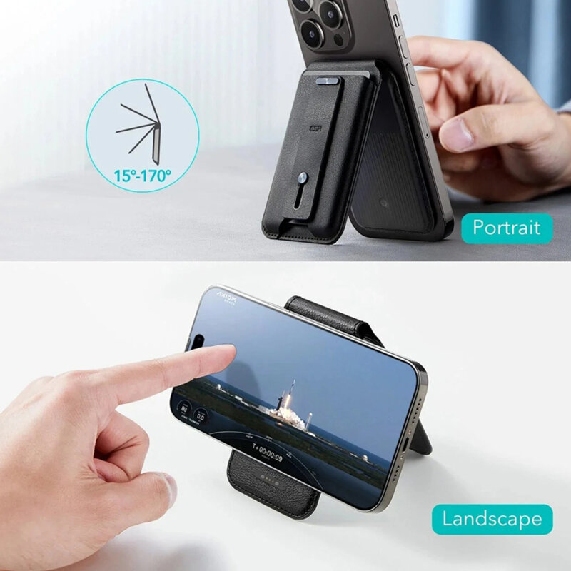 Portofel din piele eco, suport MagSafe cu RFID tech ESR Geo, maro