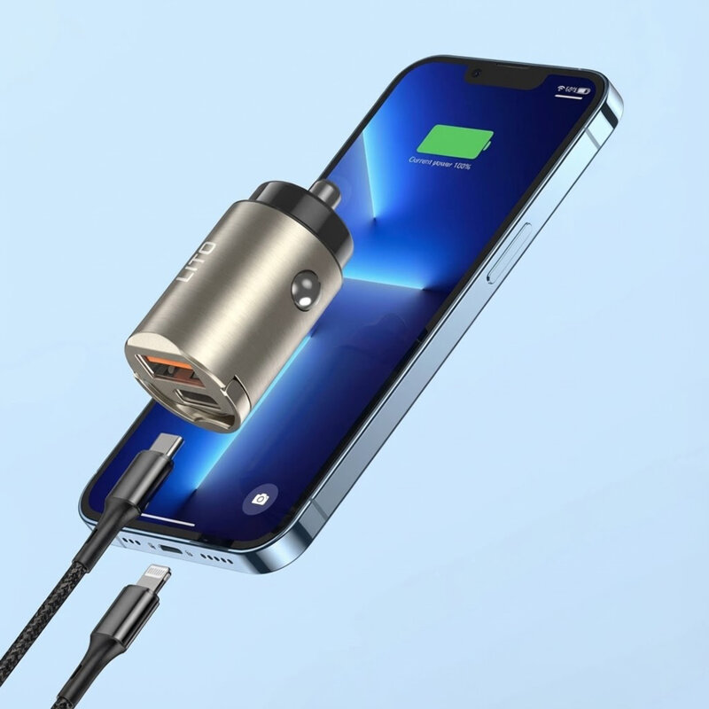 Incarcator auto USB, Type-C 30W Lito, 12V-24V, negru