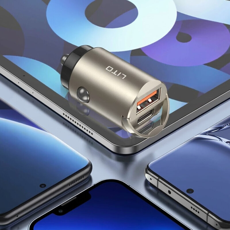 Incarcator auto USB, Type-C 30W Lito, 12V-24V, Gunmetal