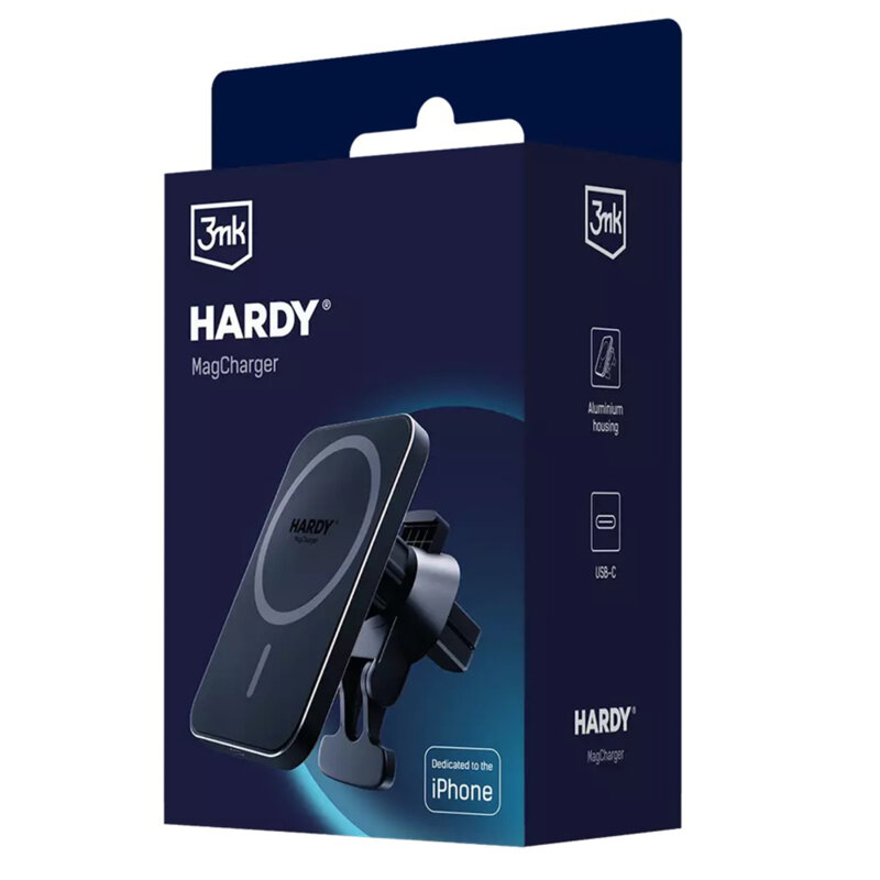 Suport auto wireless MagSafe 15W, 3mk HARDY MagCharger, negru