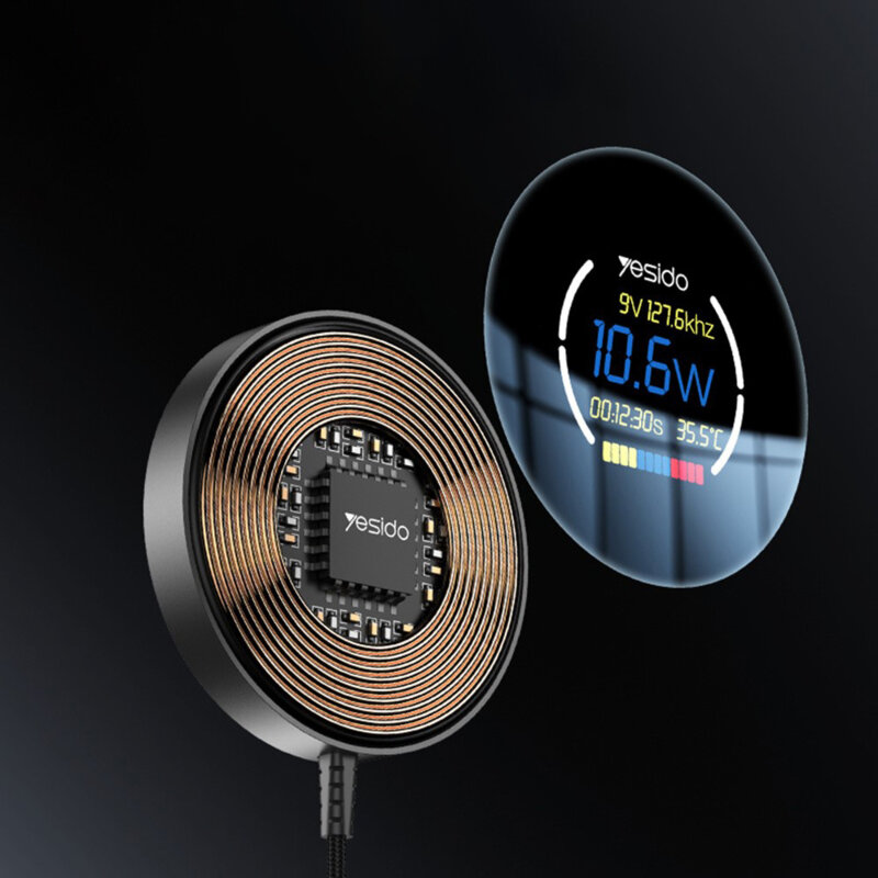 Statie incarcare magnetica cu display Yesido DS28, 15W, alb