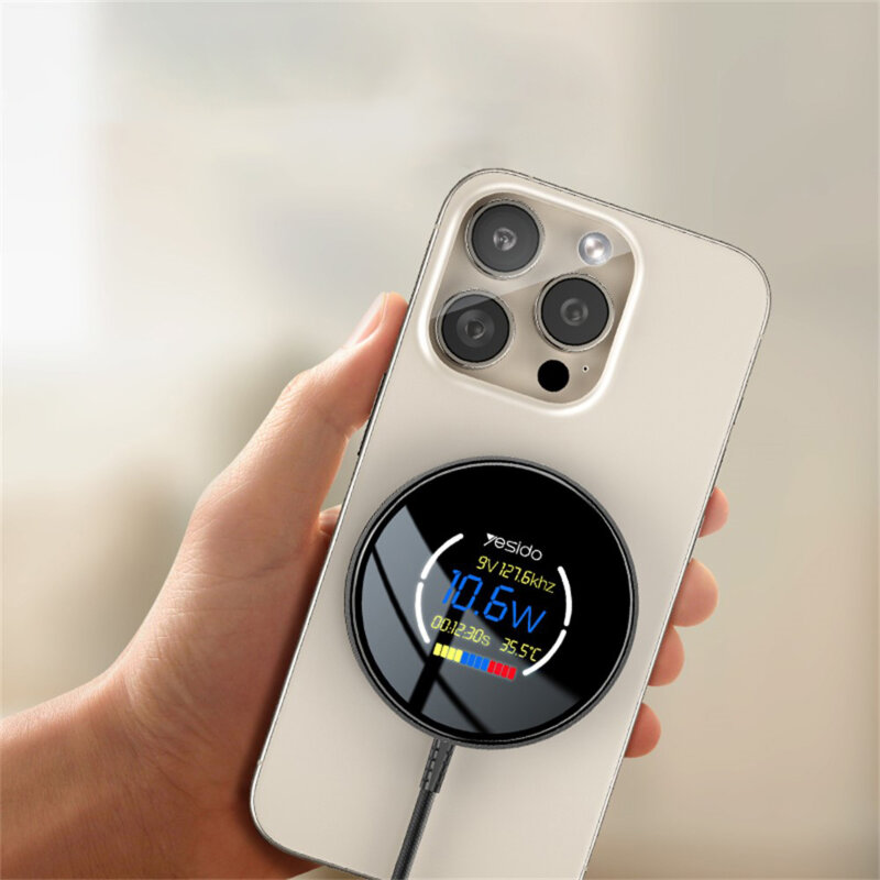 Statie incarcare magnetica cu display Yesido DS28, 15W, alb