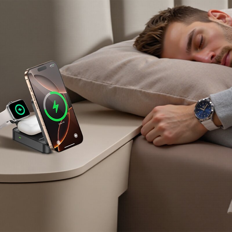 Statie incarcare wireless 3in1 pliabila Yesido DS27, 15W, negru