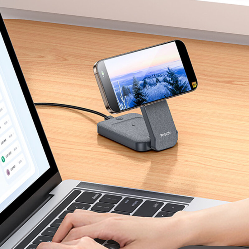 Statie incarcare wireless magnetica Yesido DS26, 15W, gri