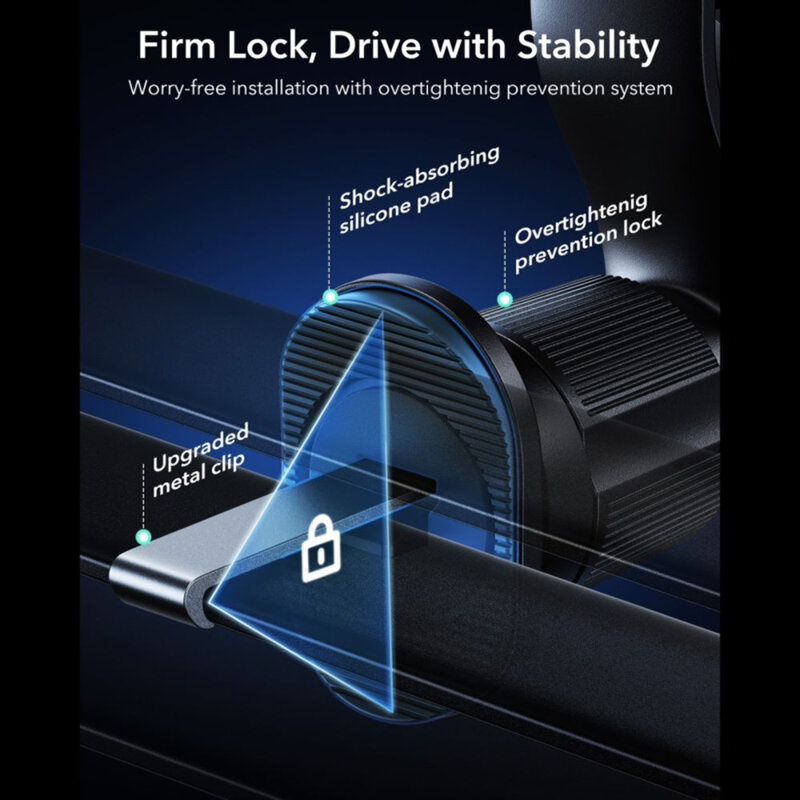 Suport auto Qi2 pentru grila + incarcator auto ESR OmniLock, negru