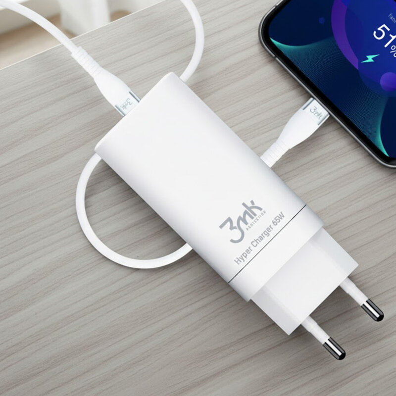 Incarcator retea USB GaN 65W, 3mk Hyper, alb