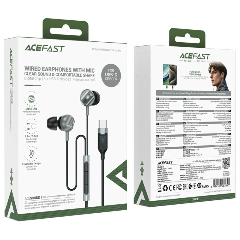 Casti in-ear Type-C cu microfon HD Acefast L6, 1.2m, negru