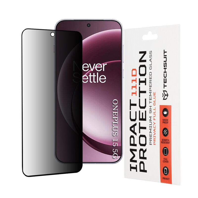Folie sticla OnePlus 15 Techsuit 111D Privacy Full Glue, negru