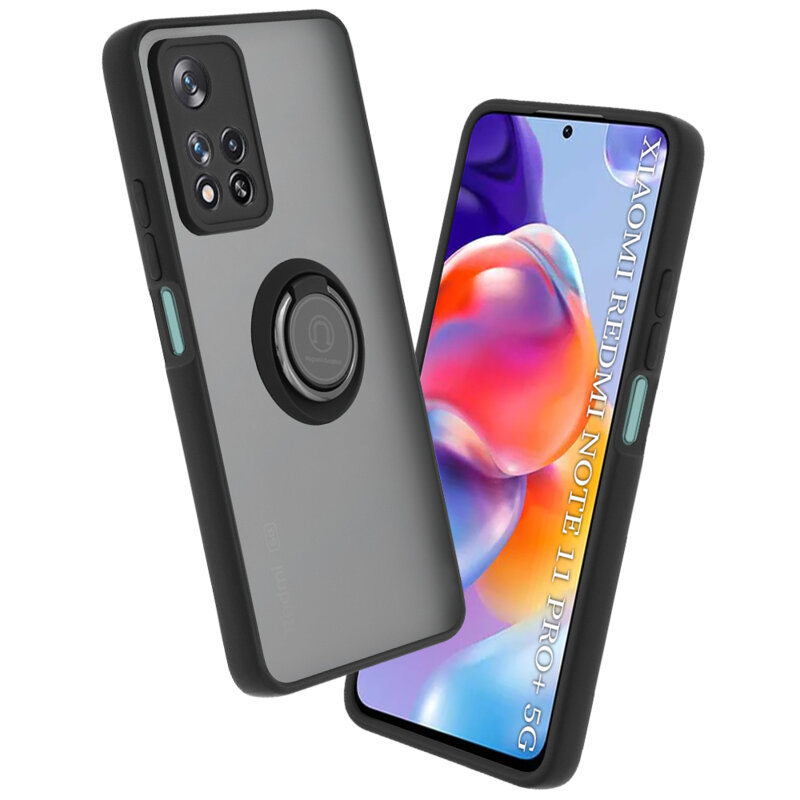 Husa  Xiaomi Redmi Note 11 Pro+ 5G Techsuit Glinth cu inel suport stand magnetic, negru