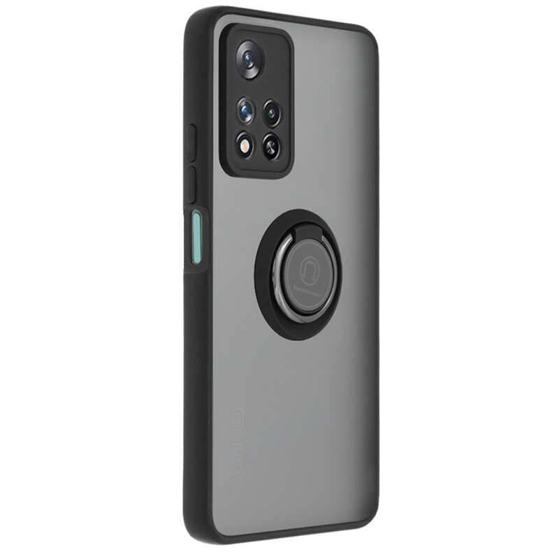 Husa  Xiaomi Redmi Note 11 Pro+ 5G Techsuit Glinth cu inel suport stand magnetic, negru