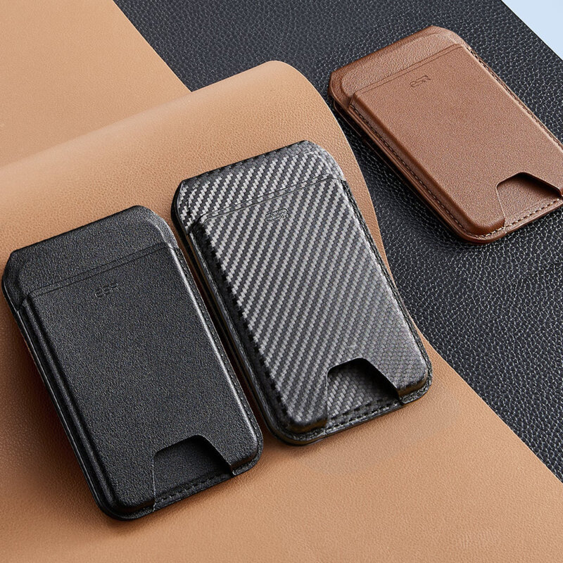 Portofel din piele 3x card + inel magnetic ESR Classic, negru/carbon