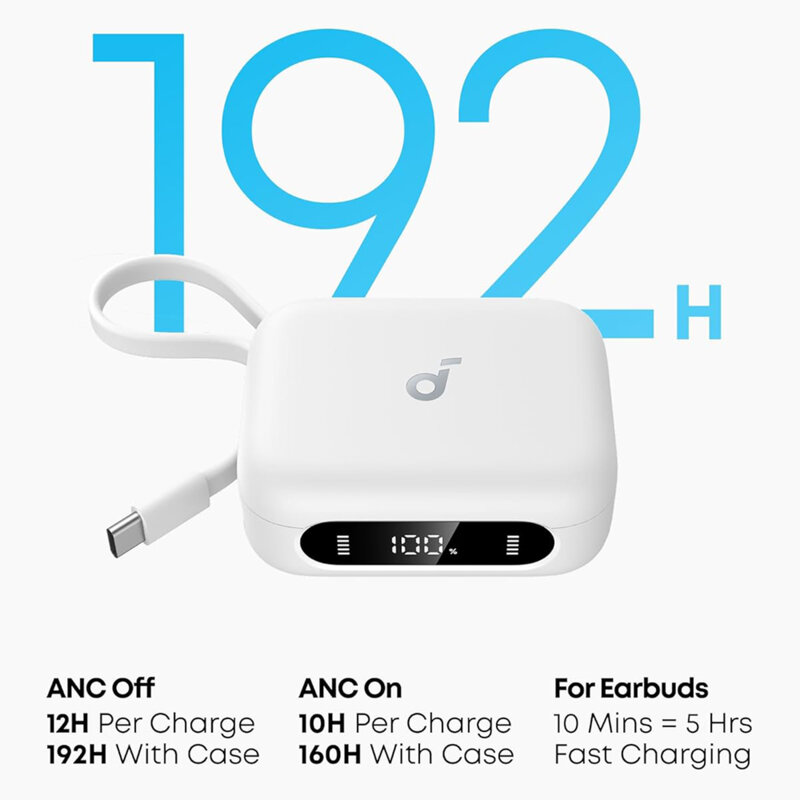 Casti wireless ANC, baterie externa 3000mAh Anker P41i, negru