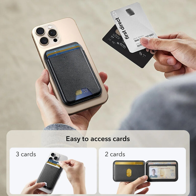 Portofel din piele 3x card + inel magnetic ESR Classic, negru