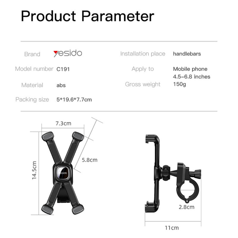 Suport de telefon pentru bicicleta ajustabil Yesido C191, negru