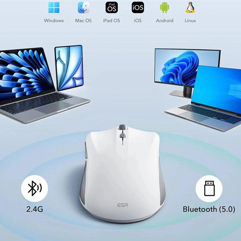 Mouse wireless magnetic pentru laptop ESR, 4800DPI, alb, 6H002