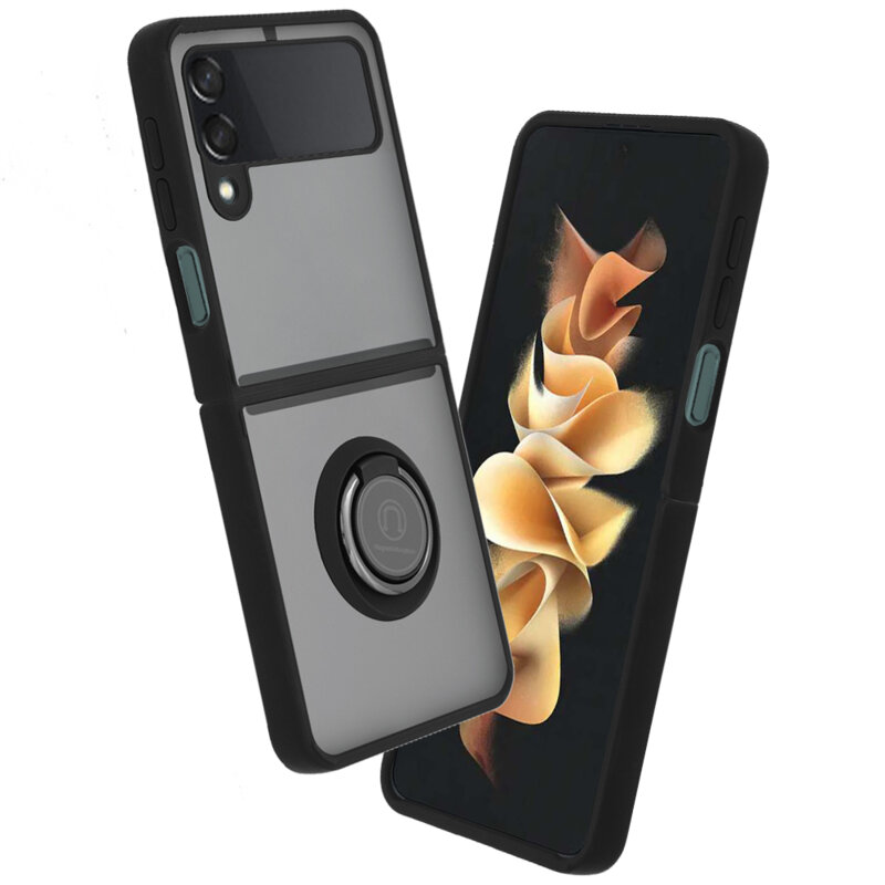 Husa Samsung Galaxy Z Flip3 5G Techsuit Glinth cu inel suport stand magnetic, negru