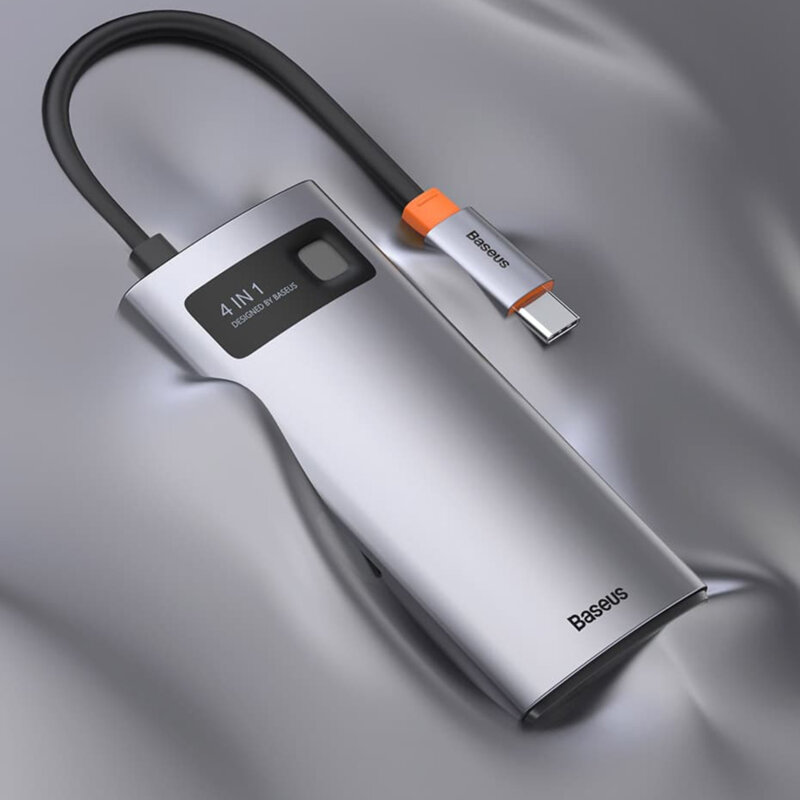 Dock USB-C Baseus la 2x USB, Type-C, HDMI, gri, CAHUB-CY0G