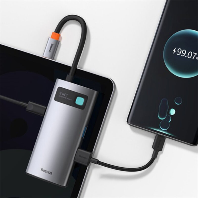 Dock USB-C Baseus la 2x USB, Type-C, HDMI, gri, CAHUB-CY0G