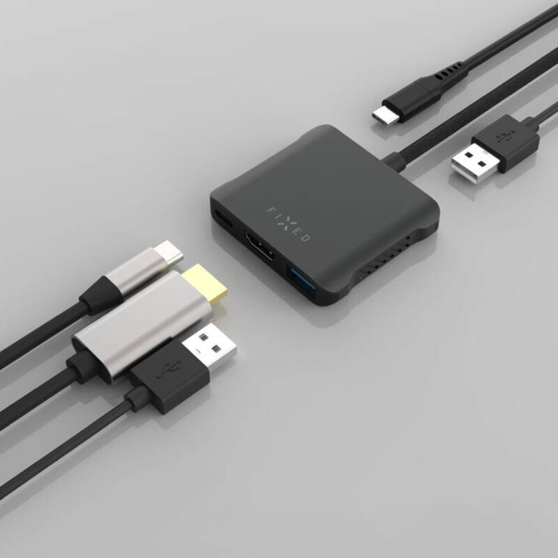 Hub USB-C 5in1, 2x USB-C, 2x USB-A, HDMI, Fixed Quadri, FIXHU-QR-BK