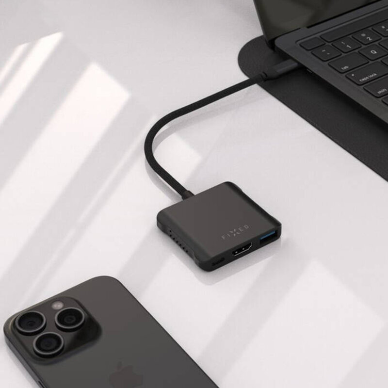 Hub USB-C 5in1, 2x USB-C, 2x USB-A, HDMI, Fixed Quadri, FIXHU-QR-BK