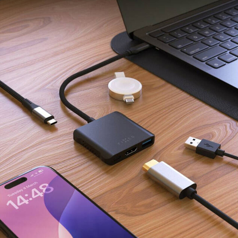Hub USB-C 5in1, 2x USB-C, 2x USB-A, HDMI, Fixed Quadri, FIXHU-QR-BK