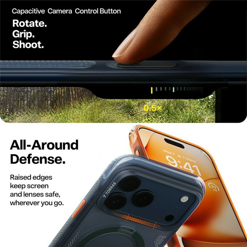 Husa iPhone 17 Pro Torras Ostand Spin Air Series, portocaliu