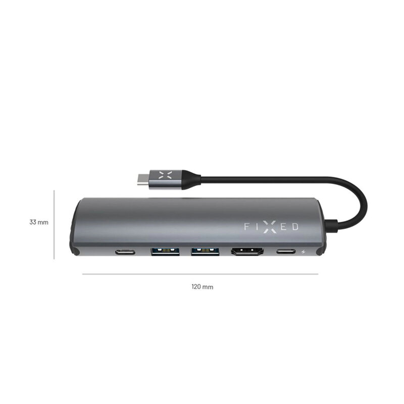 Hub 6in1 HDMI, USB-C/A, RJ45, 4K, PD100W, Fixed FIXHU-P-GR