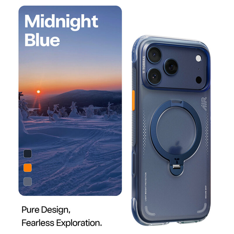 Husa iPhone 17 Pro Torras Ostand Spin Air Series, bleumarin