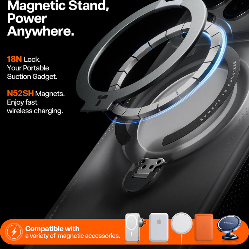 Husa iPhone 17 Pro Max Torras Ostand Spin Air Series, negru