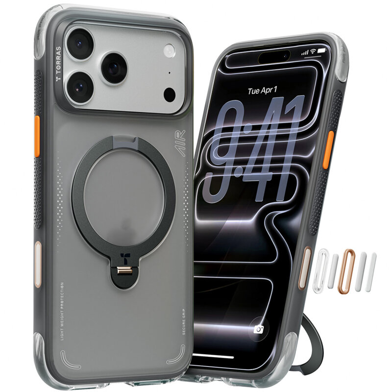 Husa iPhone 17 Pro Torras Ostand Spin Air Series, negru