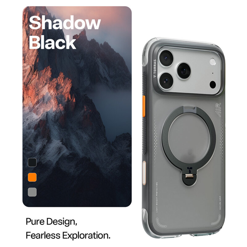 Husa iPhone 17 Pro Torras Ostand Spin Air Series, negru