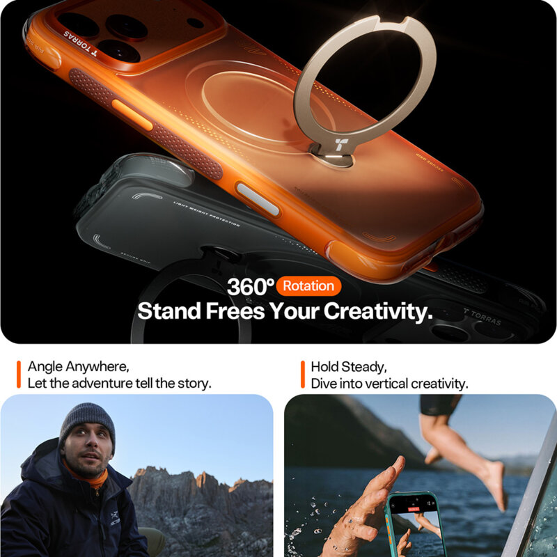Husa iPhone 17 Pro Torras Ostand Spin Air Series, negru