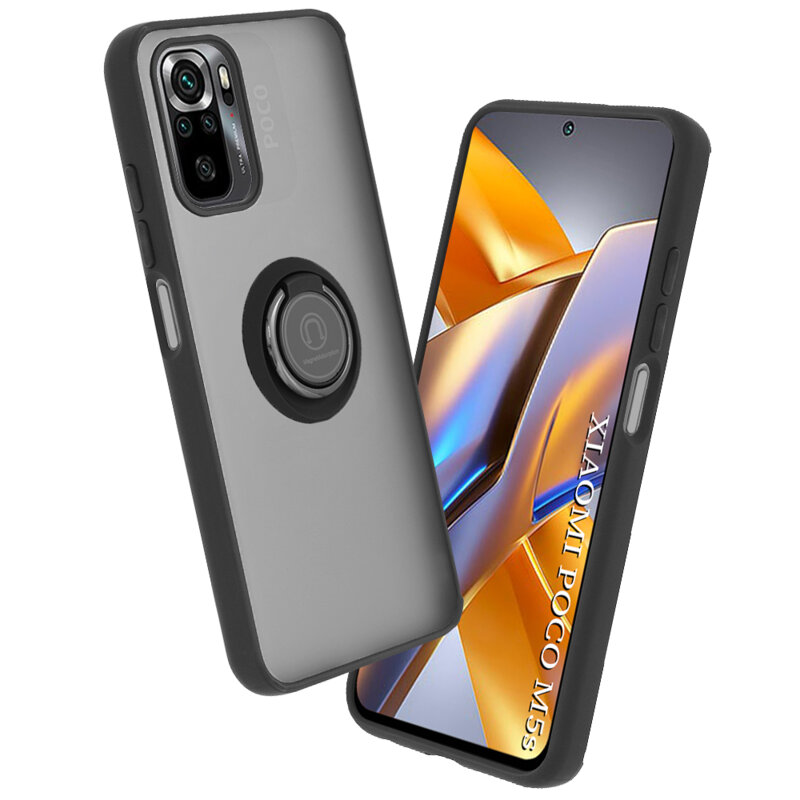 Husa Xiaomi Poco M5s Techsuit Glinth cu inel suport stand magnetic, negru