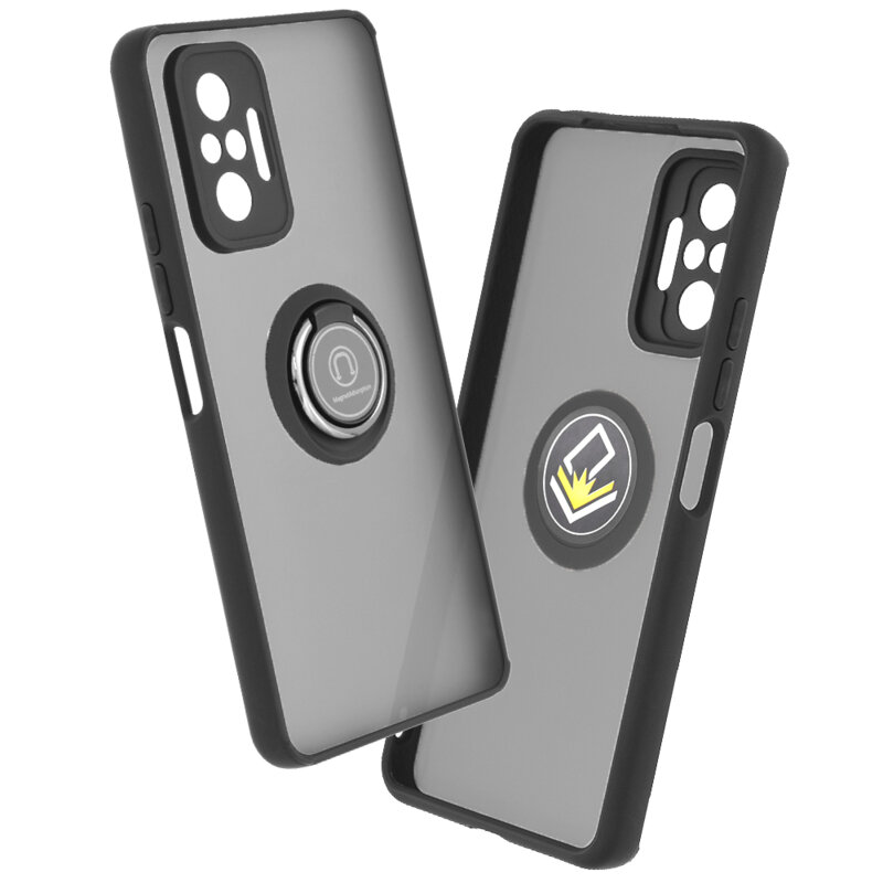 Husa Xiaomi Redmi Note 10 Pro Techsuit Glinth Cu Inel Suport Stand Magnetic - Negru