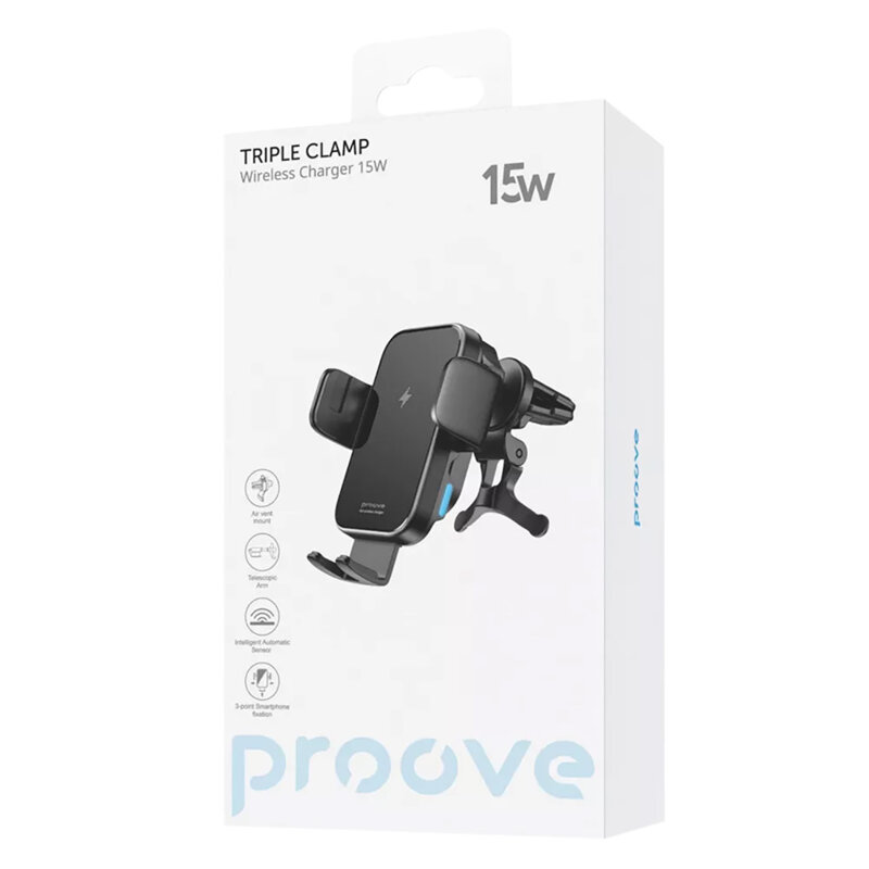 Suport auto telefon, ajustare automata Proove Triple Clamp, 15W