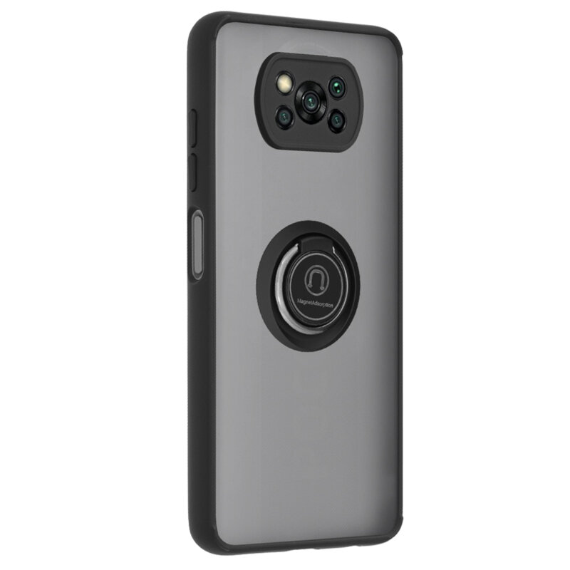 Husa Xiaomi Poco X3 Techsuit Glinth Cu Inel Suport Stand Magnetic - Negru