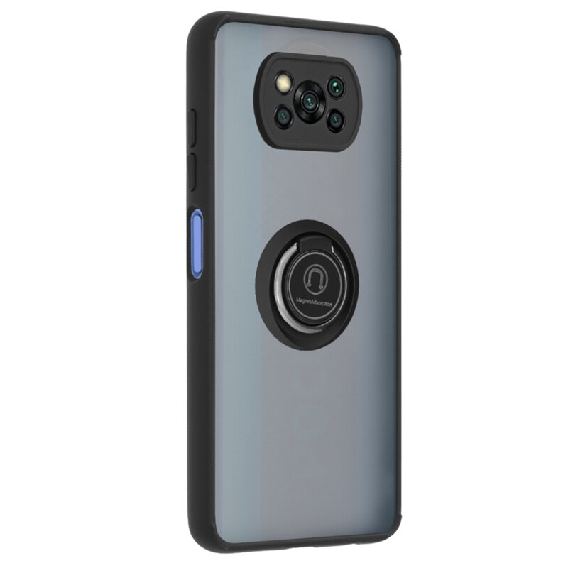 Husa Xiaomi Poco X3 NFC Techsuit Glinth Cu Inel Suport Stand Magnetic - Negru
