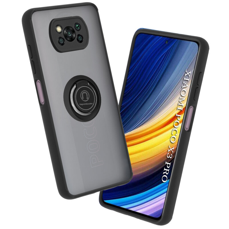 Husa Xiaomi Poco X3 Pro Techsuit Glinth Cu Inel Suport Stand Magnetic - Negru