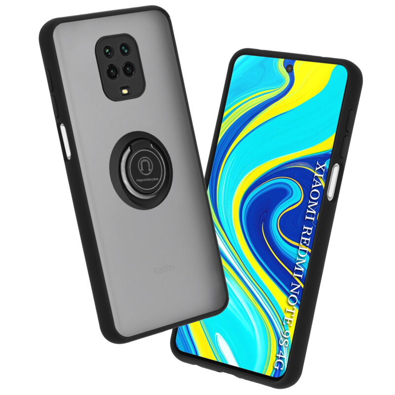 Husa Xiaomi Redmi Note 9S Techsuit Glinth Cu Inel Suport Stand Magnetic - Negru