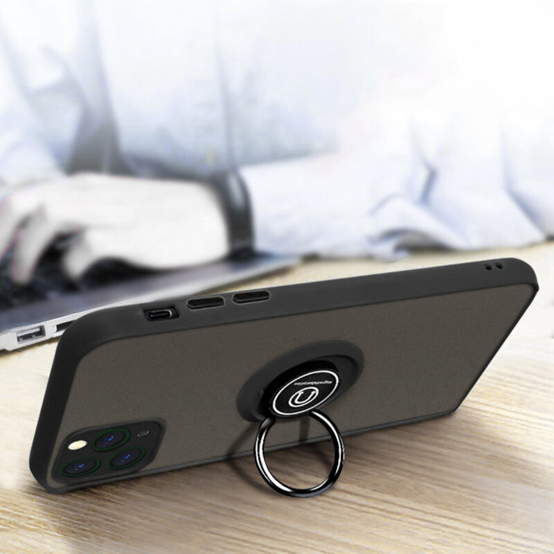 Husa Xiaomi Redmi Note 9S Techsuit Glinth Cu Inel Suport Stand Magnetic - Negru