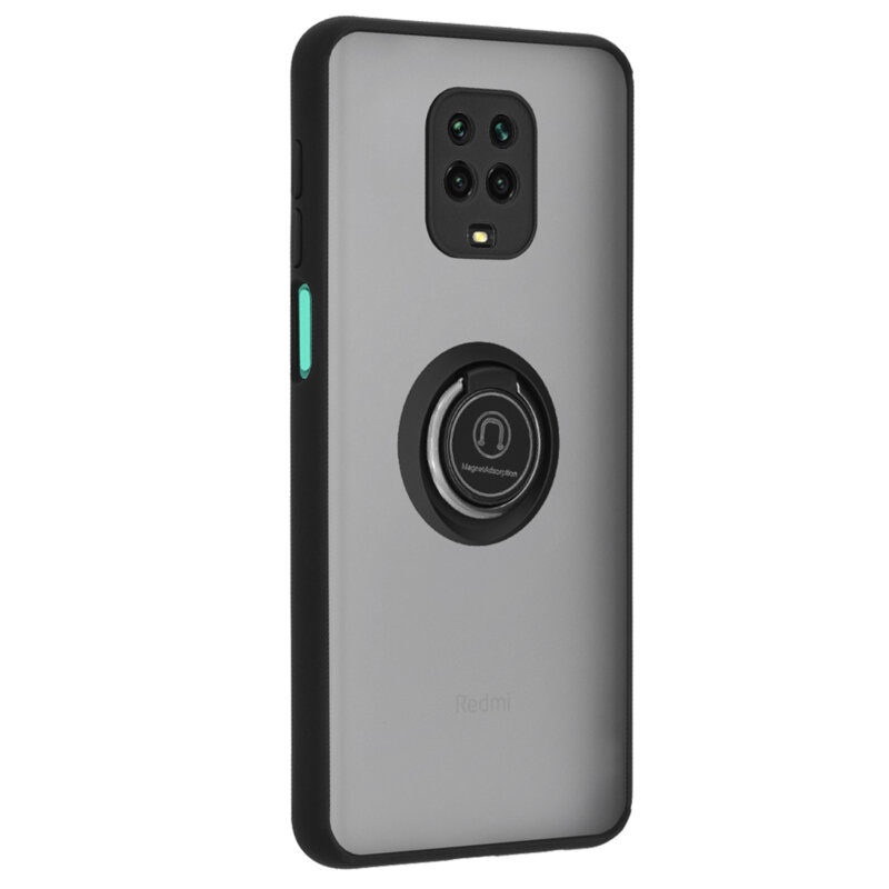 Husa Xiaomi Redmi Note 9S Techsuit Glinth Cu Inel Suport Stand Magnetic - Negru