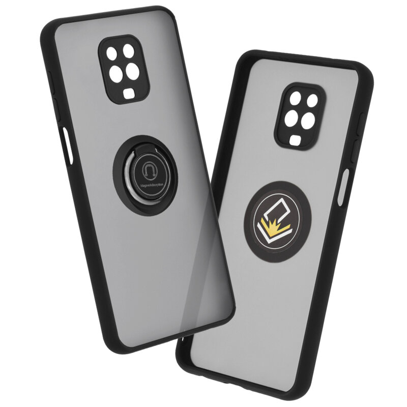 Husa Xiaomi Redmi Note 9S Techsuit Glinth Cu Inel Suport Stand Magnetic - Negru
