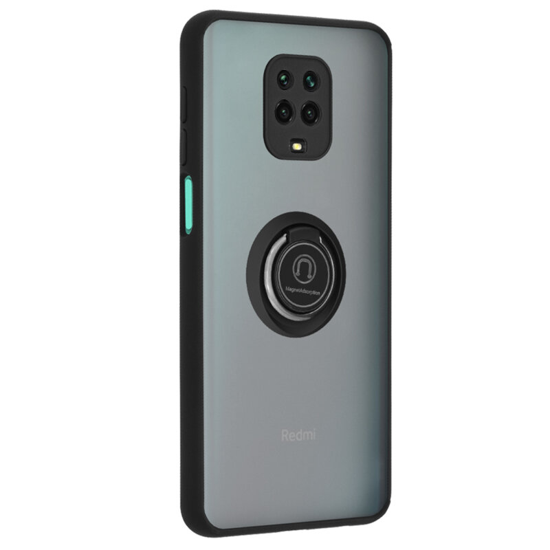 Husa Xiaomi Redmi Note 9 Pro Max Techsuit Glinth Cu Inel Suport Stand Magnetic - Negru