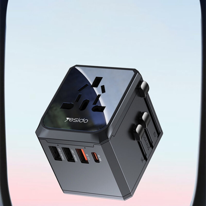 Adaptor priza EU, Type-C, 3x USB-A, Yesido MC24, negru