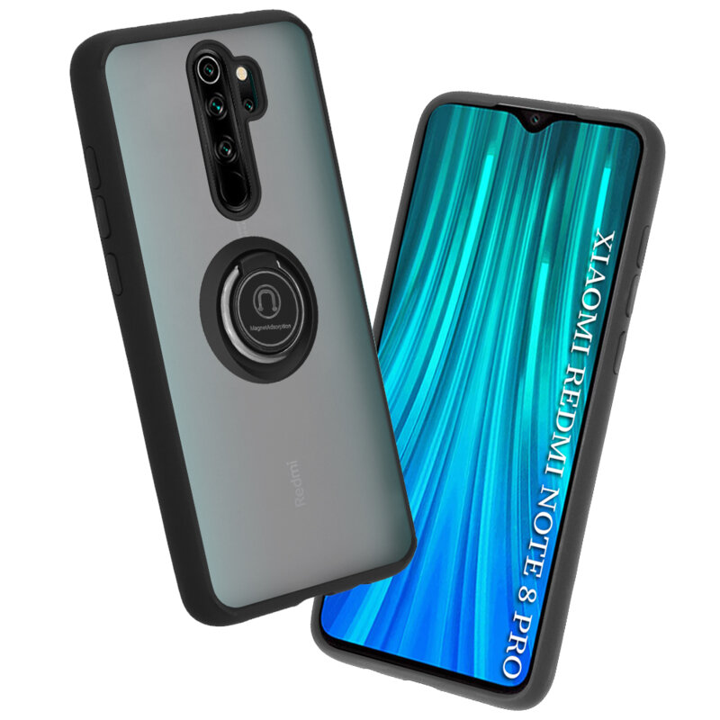 Husa Xiaomi Redmi Note 8 Pro Techsuit Glinth cu inel suport stand magnetic, negru