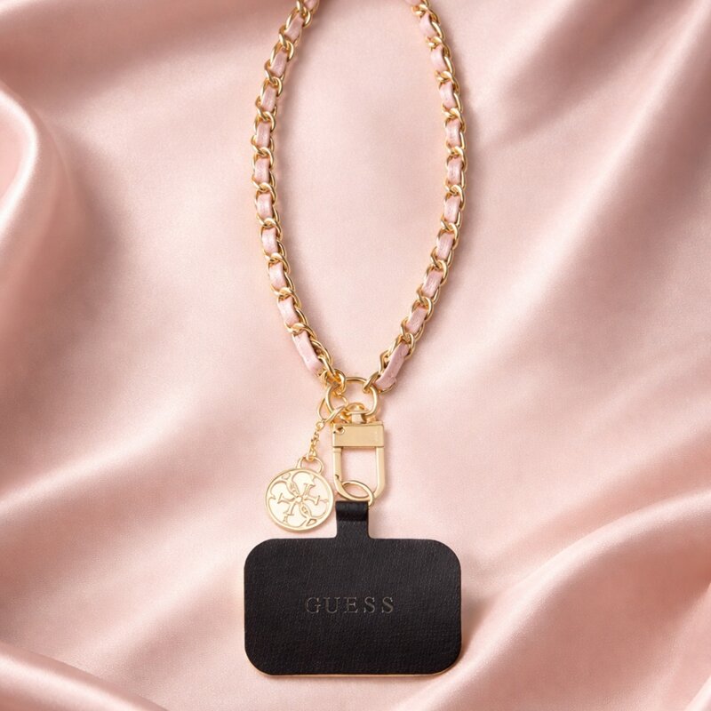 Lanyard telefon universal Guess Saffiano 4G Charm, alb, GUOUCHSAMC4K