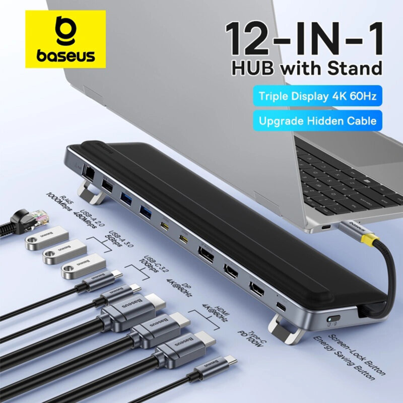 Hub USB-C, dock HDMI, USB, DP, RJ45 Baseus, 10Gbps, B0114200